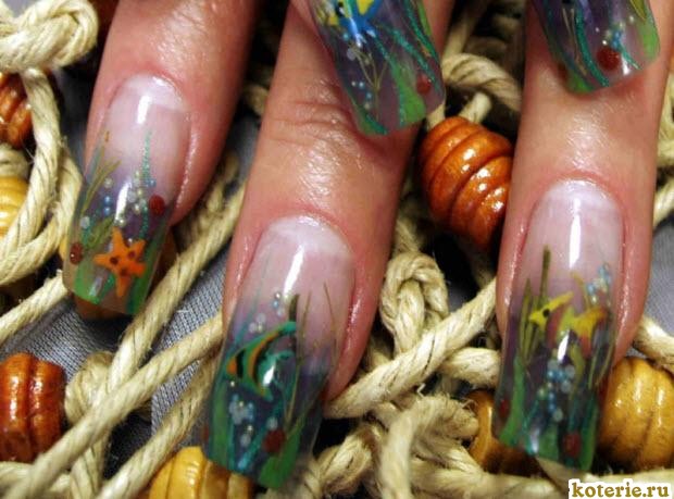 Аквариумный дизайн ногтей фото морская тема